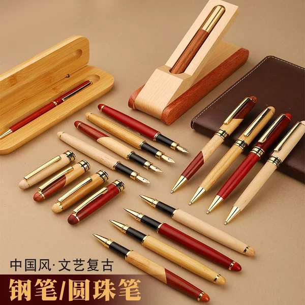 Wholesale wooden metal ball pen retro color matching bamboo fountain pen signature pen high-grade refill business student gift