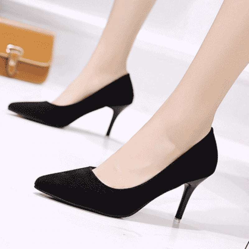Graduation High Heels New Style Stiletto Pointed Toe Women's Shoes Shallow Mouth Versatile Professional Work Shoes Suede Comfortable Women's Shoes