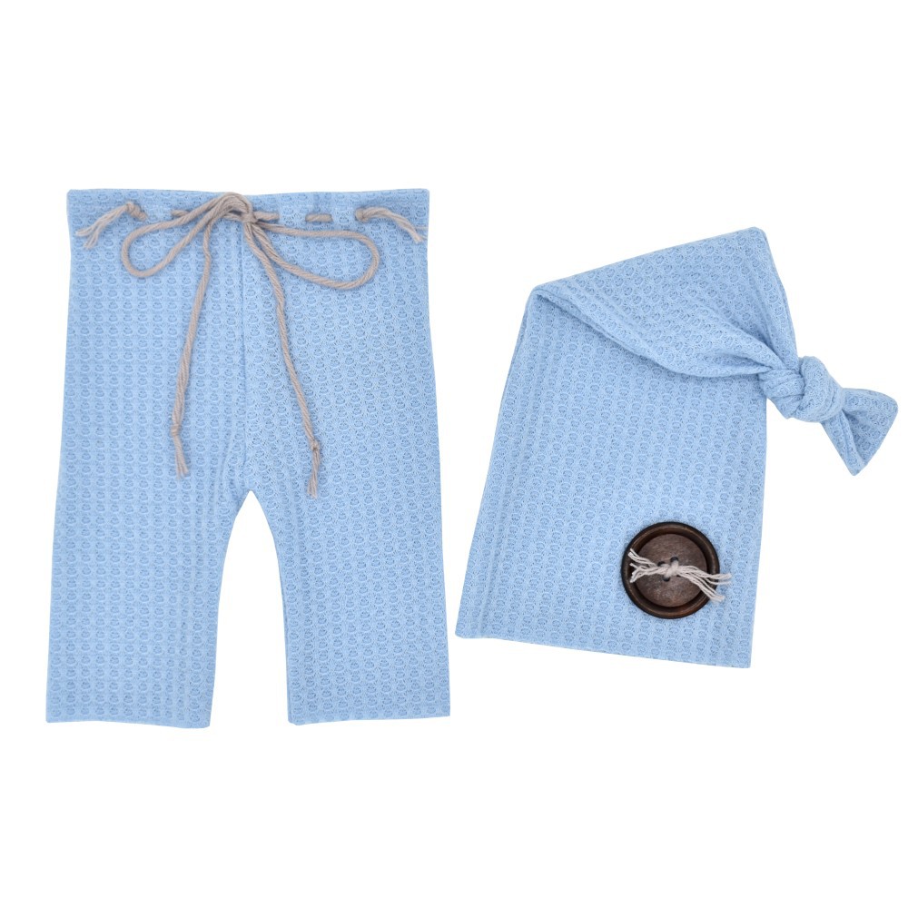 Recién Nacido fotografía pantalones longitud cola sombrero dos piezas traje Bebé Pantalones de punto con botón de madera anudado sombrero fotografía traje