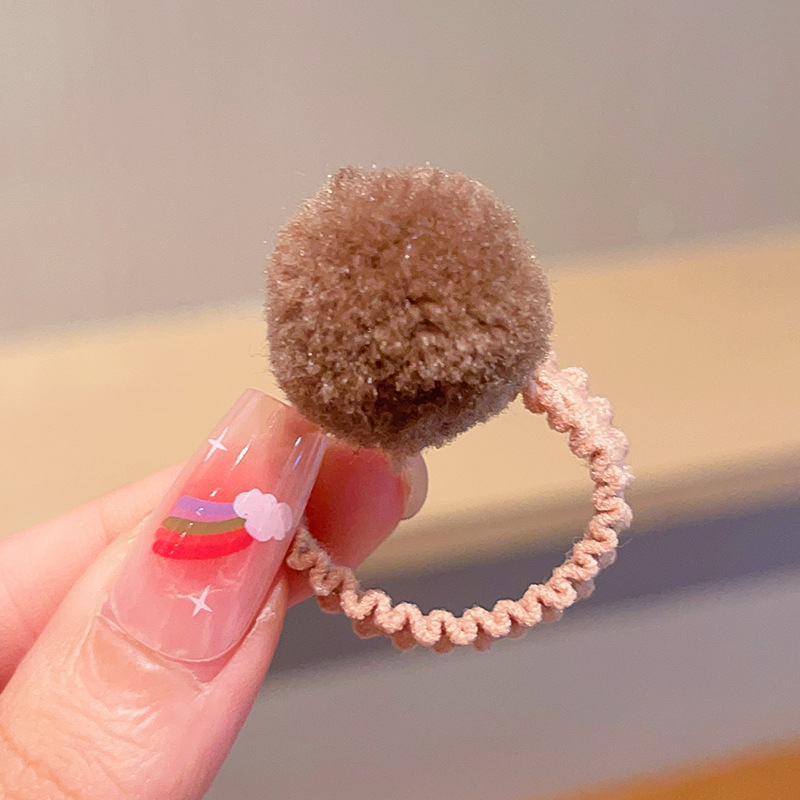 Bola de piel de color caramelo para niños banda de goma banda de pelo de pulgar de felpa de colores para bebés Otoño e Invierno Nueva cuerda de cabeza de tamaño pequeño