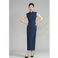 Простой сплошной цвет имитация ацетата жаккарда длинный без рукавов Cheongsam без рукавов 2025 весна и лето новый улучшенный новый китайский повседневный cheongsam