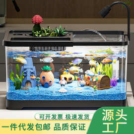 鱼缸小型客厅金鱼缸家用造景全套生态桌面养鱼缸办公室带盖乌龟缸