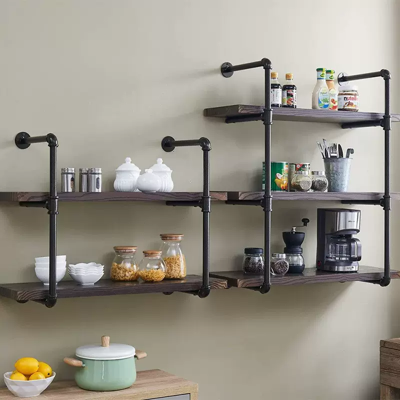 工厂风铁艺水管壁架创意家用客厅墙上置物架咖啡奶茶店餐厅搁板
