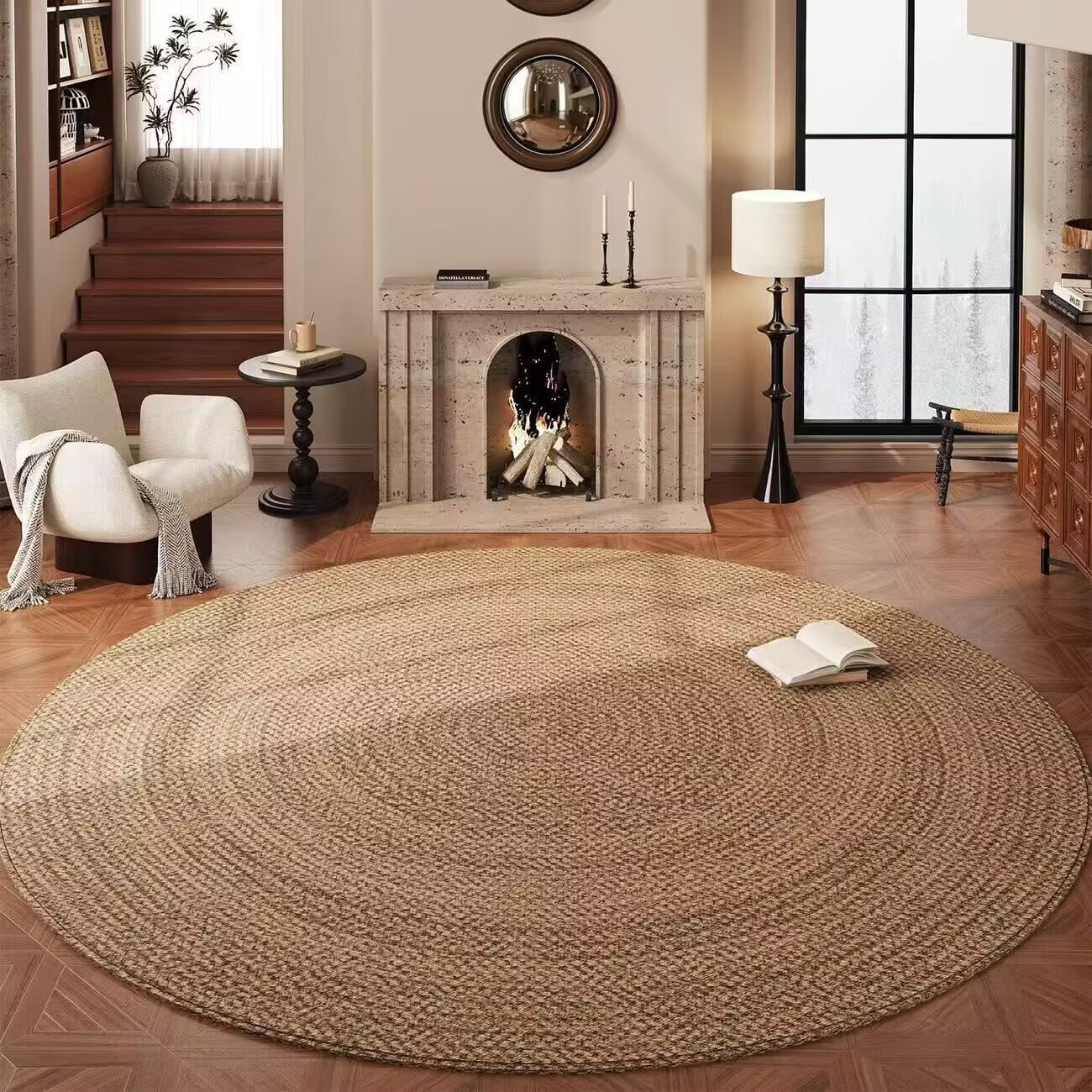 Simple Round Carpet Living Room Blanket Retro Computer Retro Bedroom High-End Dresser Bedside Coffee Table Sofa Floor Mat
