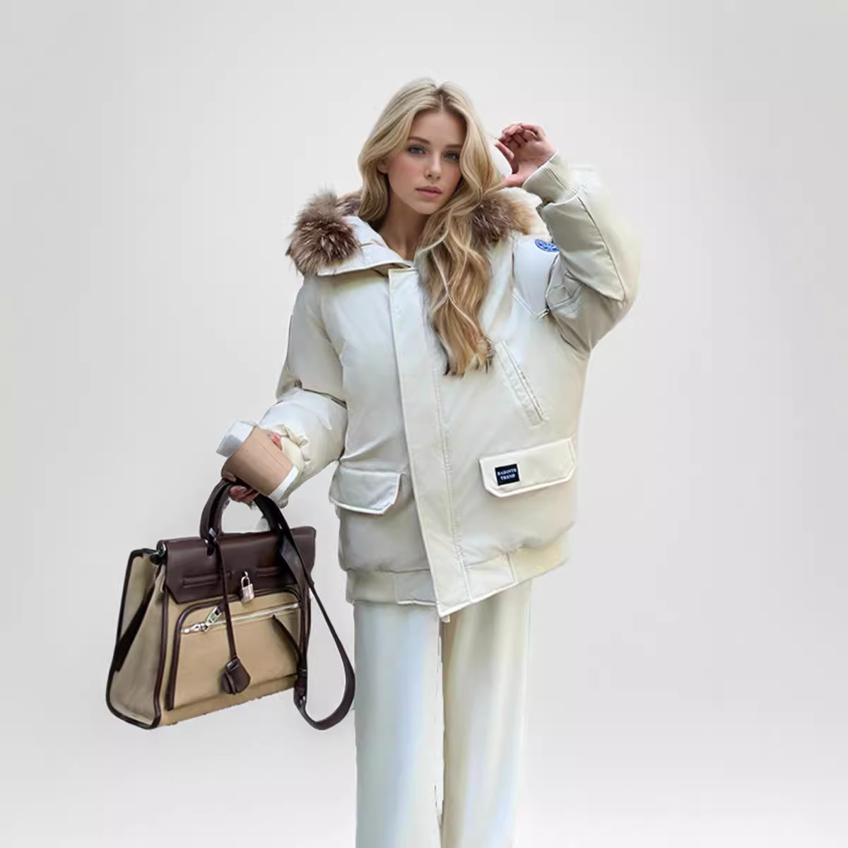 Abbigliamento da lavoro da donna Giacca calda in cotone per donna, nuovo cappotto largo in cotone di alta qualità con ampio collo in pelliccia e tendenza cappotto ispessito_voghion.com