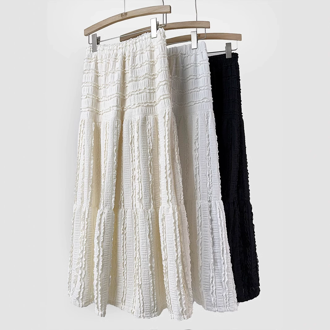 Текстура Bubble морщинистая юбка 2024 весна и лето новый дизайн нежный и мягкий ветер первая любовь кружева длинная юбка с высокой талией