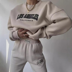 2023アマゾンクロスボーダー欧米女性服カジュアルファッションプリント厚手セットベルベット長袖ズボンセット