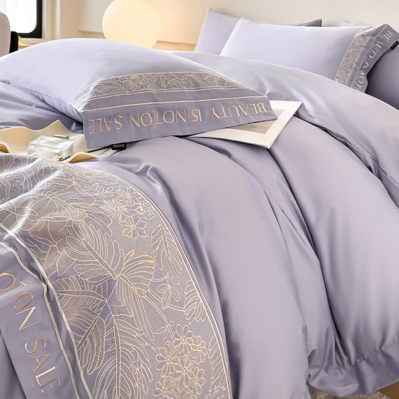 Advanced Sense Maternal and Infant Class A 200 Long-staple Cotton Four-piece Set Flower Embroidered Quilt Cover Cotton Light Luxury Bedding
