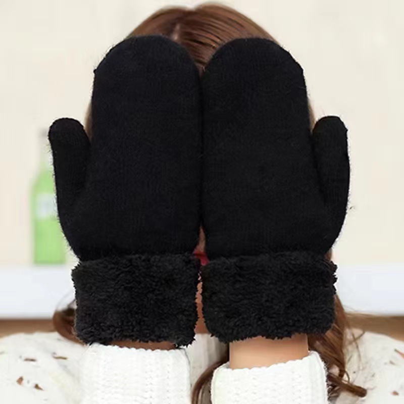 [Fleece and Thickened] Gloves for Women Winter Fleece and Thickened Warmth Double Layer Student Full Finger Cute Korean Style Cycling Bag Cover