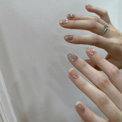 Handmade Wearable Nail Wholesale Crystal Cat Eye Xiaohongshu Whitening Beautiful Nail Nail Sheet Removable False Nail Sticker