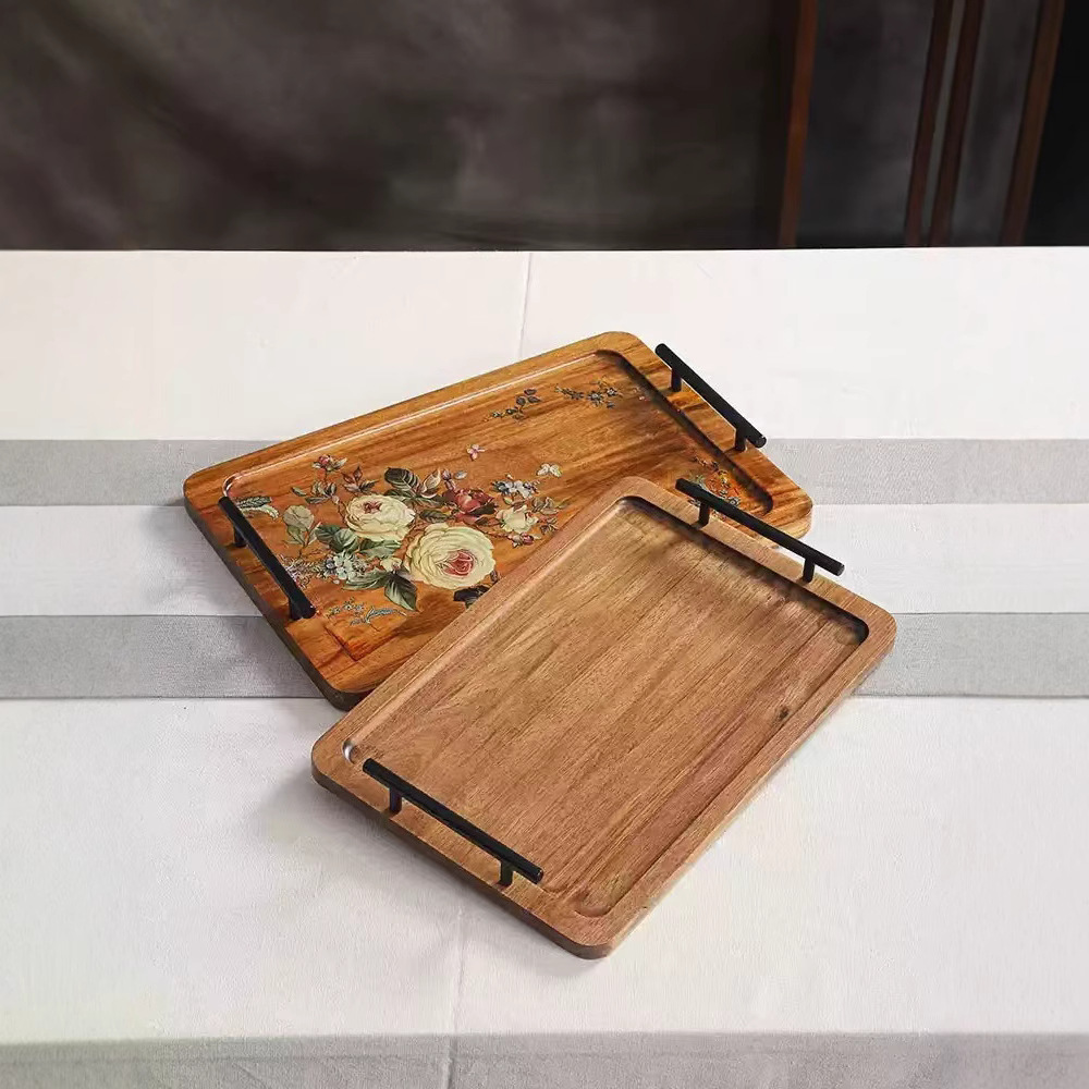 Acacia madera bandeja de té casera bandeja de infusión seca pequeña mesa de té estilo chino retrógrado olla de taza de té bandeja de almacenamiento de refrigerio bandeja de almacenamiento