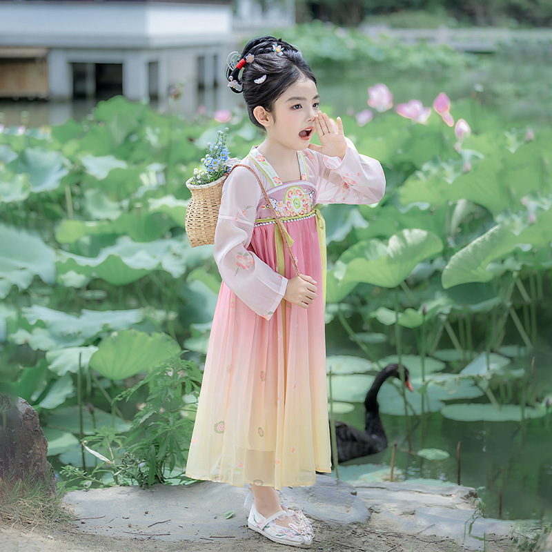 女童春秋新款汉服裙儿童裙子古风仙女洋气中国风连衣裙宝宝表演服|undefined