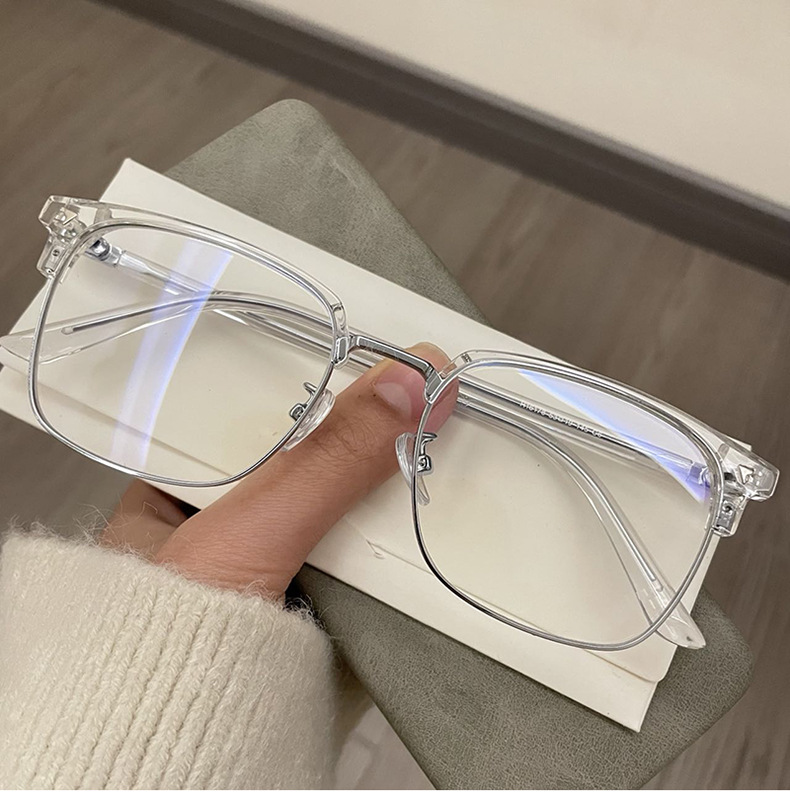 Versatile Minimalist Sven Polytechnic Half-Frame Men, Prescription Lenses Available, Stylish Anti-Blue Light Large Frame Glasses For Women_voghion.com