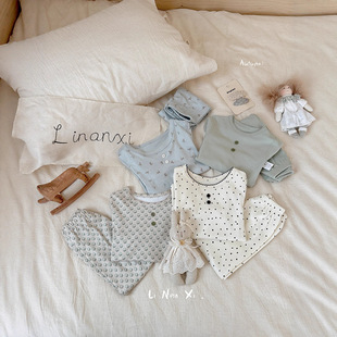 88058 Girls Autumn Pajamas Set 2025 New Baby Girl Autumn Clothes Set Plaid Children's Pajamas Home Clothes