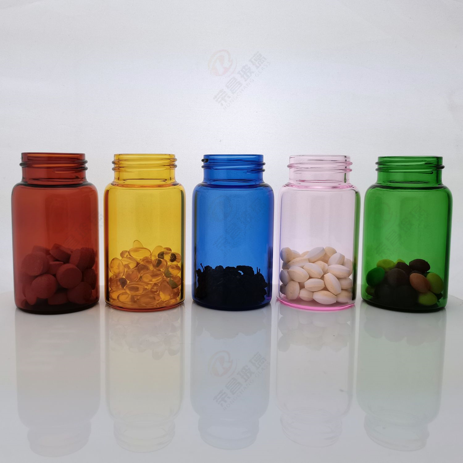 彩色高硼硅玻璃胶囊瓶 60粒装片剂压片糖果包装瓶 超微粉纯粉瓶