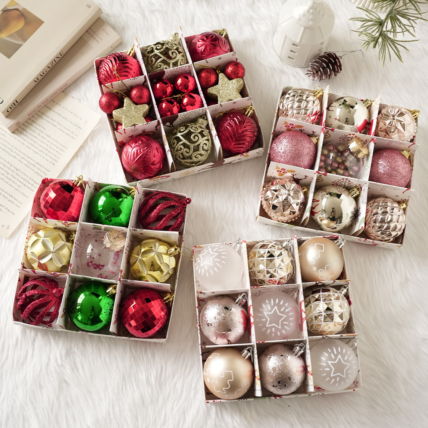 Nuevos productos transfronterizos paquetes de colgantes de bolas de Navidad en caja decoración de árboles de Navidad decoración de atmósfera de vacaciones decoración de colgantes en stock image 1