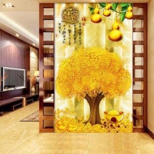 3D Stereo Office Wallpaper Entrance Aisle Corridor Vertical Mural Money Tree Fortune Tree Fortune Wall Covering