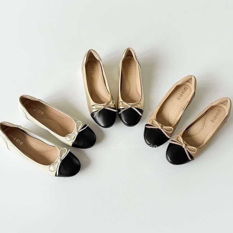 Women's shoes with internal height increase and color-blocking, French-style elegant flats, 2025 new summer ballet shoes to match skirts, evening shoes