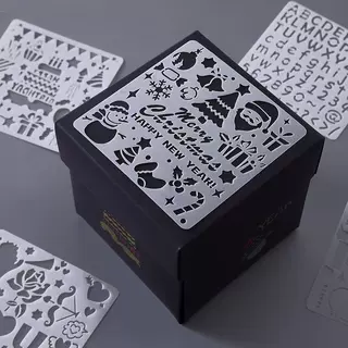 内容清晰花边尺绘画pet模板正方形手工涂鸦册圣诞节经典款式10cm