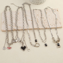 日韩几何爱心流苏钛钢项链女小众设计高级感甜酷锁骨链毛衣链配饰