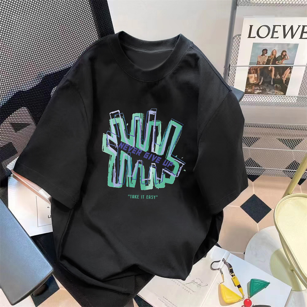 Factory wholesale men's loose half sleeve T-shirt letter printing fashion American trend Joker short sleeve T-shirt