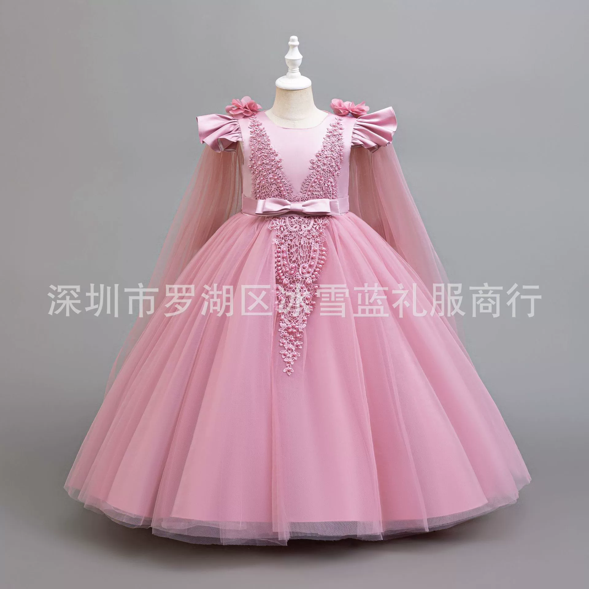 Платье для девочек для трансграничной внешней торговли, свадебное платье с цветочным жемчугом для больших детей, платье принцессы для выступления цветочной девушки, длиной до пола