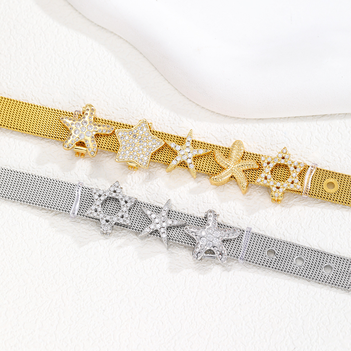 European and American Hot-Selling Aliexpress Popular Stainless Steel Bracelet Simple Various Five-Pointed Star Full Diamond Stainless Steel 10mm Watch Strap