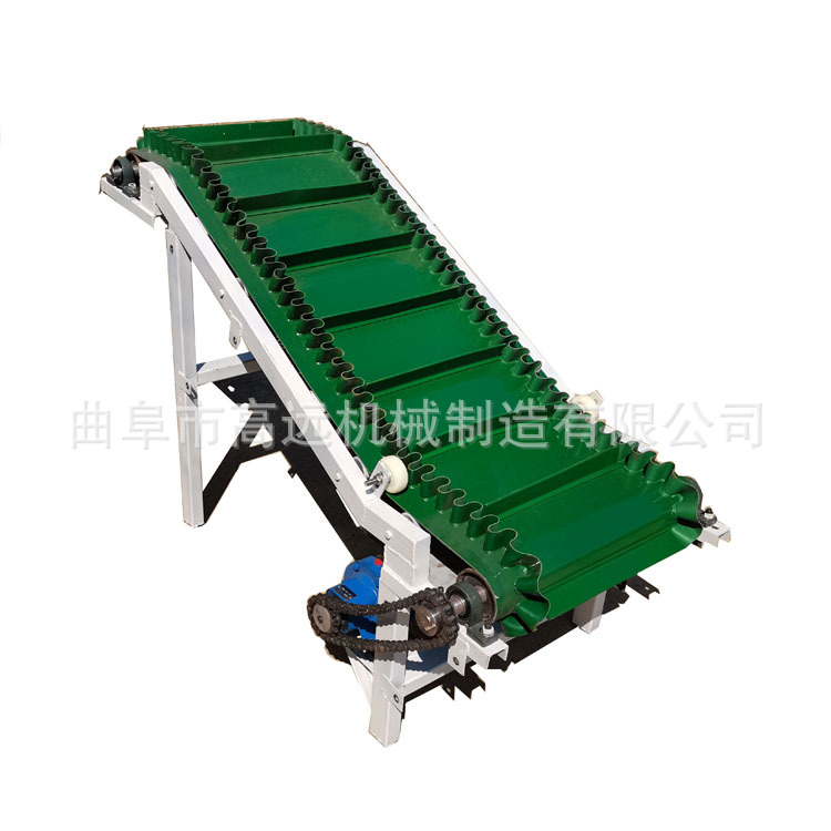 PVC挡边式传送机  花生料斗隔挡输送机  颗粒物料爬坡皮带输送机
