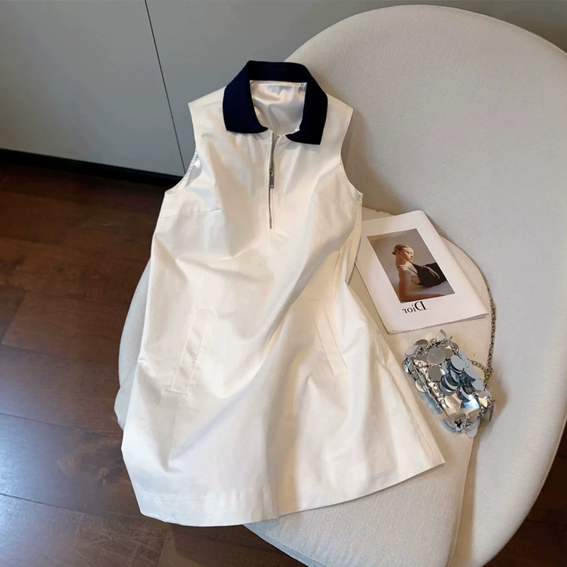 Old Money Style White Polo Collar Sleeveless Dress for Women 2026 Summer New Style Elegant Sweet Casual Tank Dress Old Money Style White Polo Collar Sleeveless Dress for Women 2026 Summer New Style Elegant Sweet Casual Tank Dress