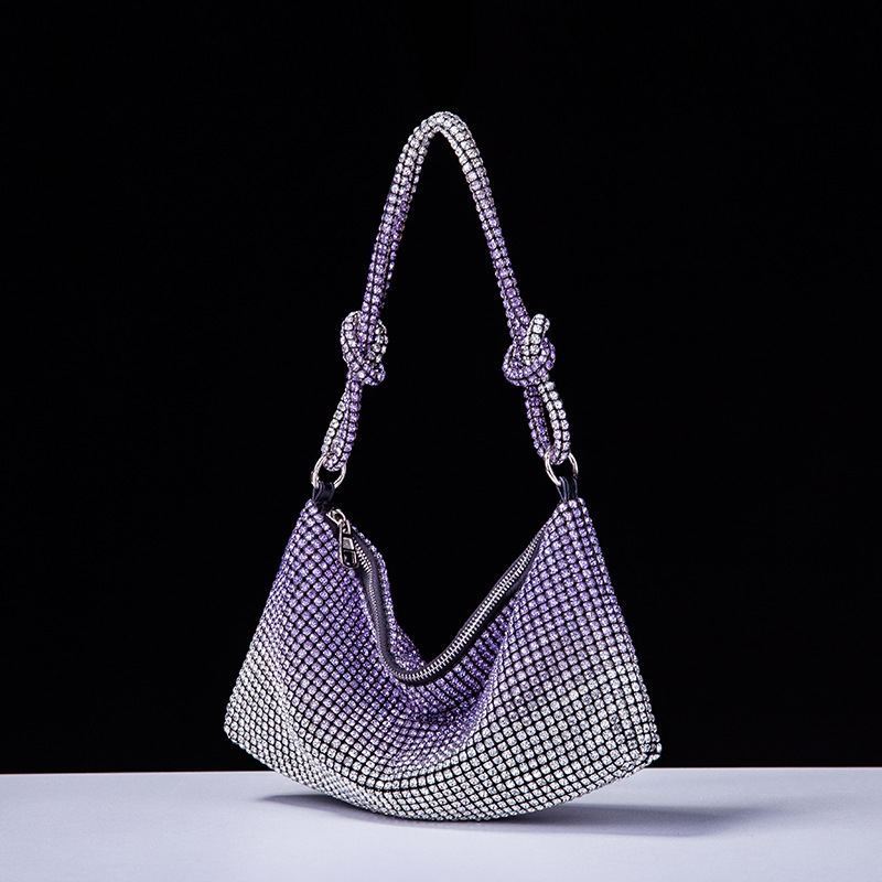 Chao Shan Knot Water Drill Pure Handmade Underarm Banquet Evening Bag New Cross-border Diamond Inlaid Full Diamond Evening Bag Underarm Bag