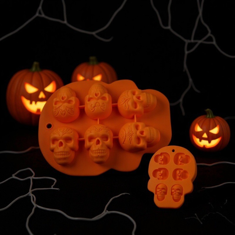 跨境新款万圣节硅胶蛋糕模六连体万圣节硅胶蛋糕模圣诞