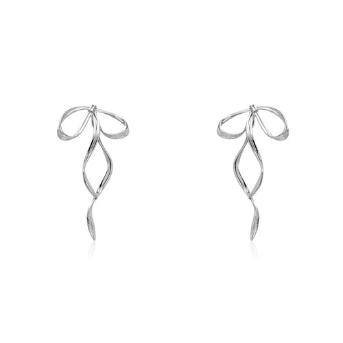 S925 Silver Needle Designer Earrings Silver Metal Bow Long Ribbon Earrings Female Fairy Style Ancient Style Earrings