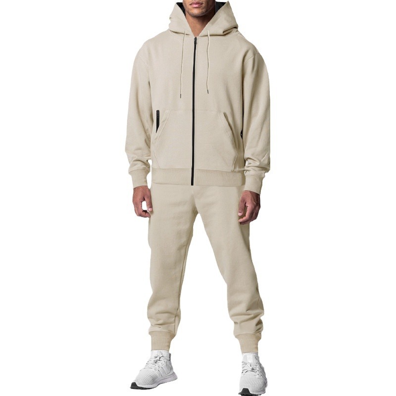 Herbst Winter Herren einfarbig Langarmhose mit Kapuze Sport Casual Fleece warm und bequem Anzug_voghion.com