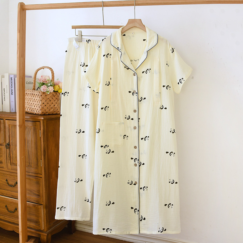 Pure Cotton Luna Short-sleeved Summer Thin Pregnant Women's Pajamas for Delivery Skirt Postpartum Nursing Clothes Loose Home Clothes suit