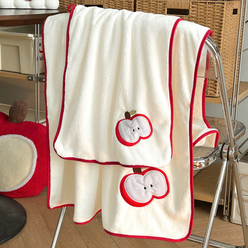 Coral Fleece Towel and Hair Drying Cap Two-Piece Set, Absorbent and Quick-Drying, Home Use Couple Set, Thickened Apple Bath Towel, Wholesale Coral Fleece Towel and Hair Drying Cap Two-Piece Set, Absorbent and Quick-Drying, Home Use Couple Set, Thickened Apple Bath Towel, Wholesale