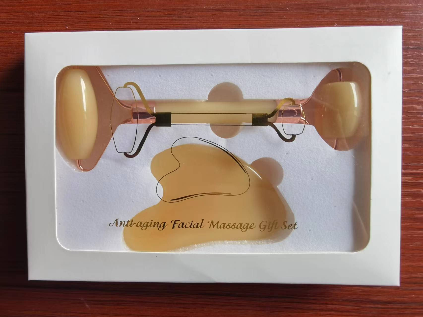 Jade rodillo de masaje facial traje de doble cabeza de metal manual belleza facial relajante dispositivo cara empujando aparato al por mayor