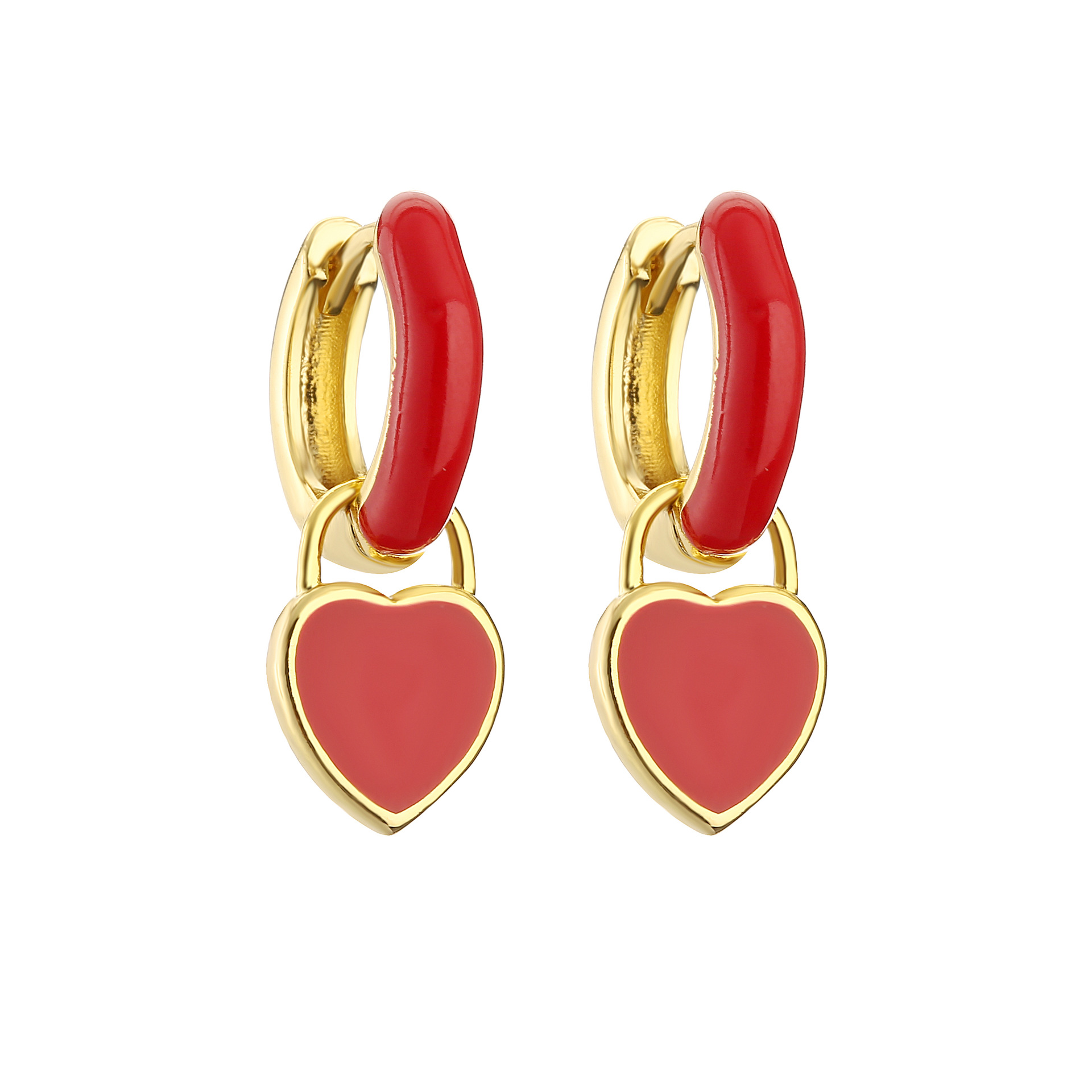 1 Pair Quantity 1 Pair Elegant Heart Shape Enamel Inlay Copper Artificial Diamond Drop Earrings