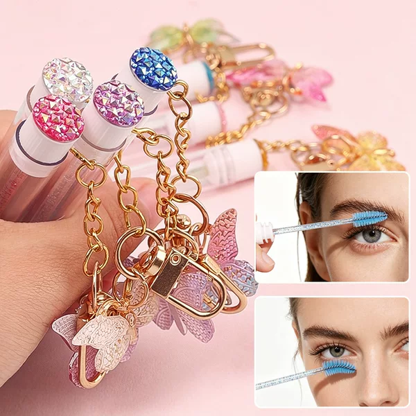 Cross-border bestseller Amazon colorful butterfly tube eyelash brush, crystal handle disposable eyelash extension brush, eyebrow brush