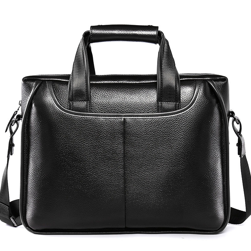 Túi đeo chéo nam da bò thật vân vải thiều, túi đeo vai ngang kiêm túi xách công sở 37×27×9 cm — Màu cà phê, Màu đen