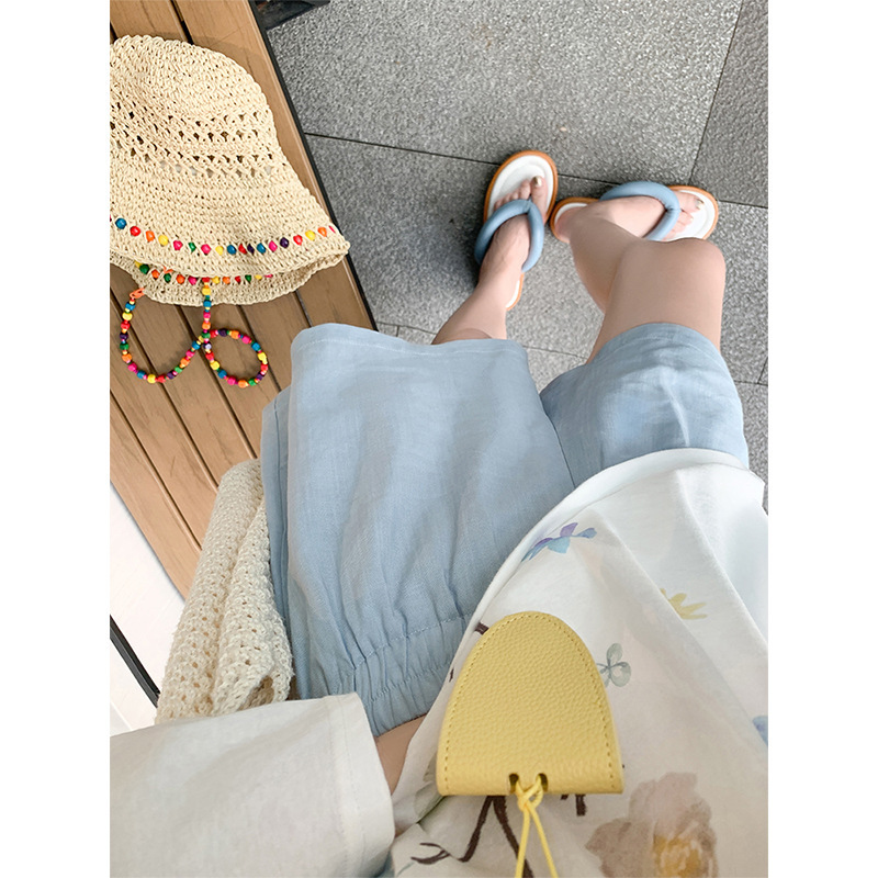 Summer Dopamine Korean Style Blue Casual Shorts for Girls, High-Waisted A-Line Petite Loose Straight Sports Shorts for Summer Summer Dopamine Korean Style Blue Casual Shorts for Girls, High-Waisted A-Line Petite Loose Straight Sports Shorts for Summer
