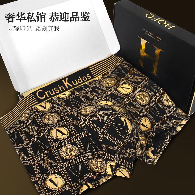 Modal Men's Underwear Light Luxury Printed High-end Boxers Magnetic Anti-bacterial Inner Crotch Young Boys Boxer Shorts