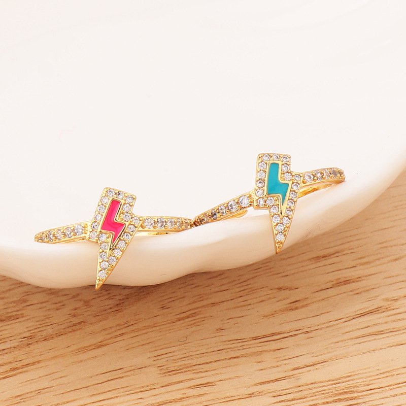 Fashion Lightning Copper Open Ring Plating Artificial Gemstones Copper Rings