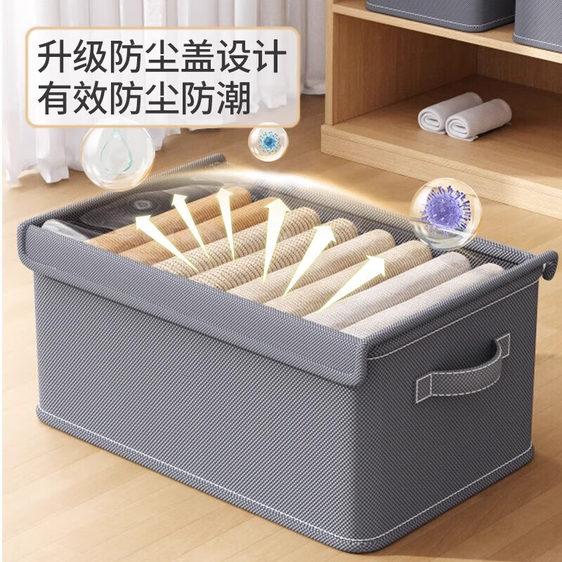 津布开窗可视衣物带盖收纳盒家用衣服布艺收纳箱大号整理神器箱厂|undefined