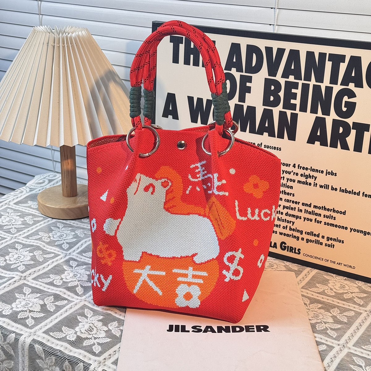 ニットハンドバッグ、ニッチデザインバケットバッグ、トートバッグ、ハンドバッグ、カジュアルで多用途なショルダーバッグ、ニットポータブルバッグ