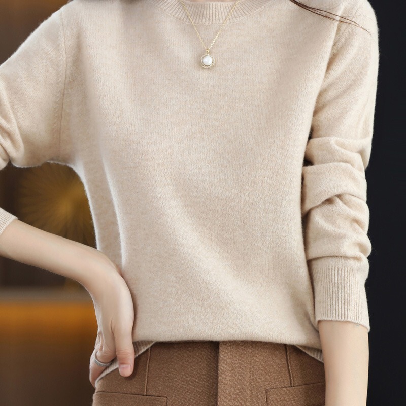 Long-Sleeved Women's Autumn and Winter Round Neck Knitwear for Women, Thin New Pure Color Inner Wear Korean Pullover Knitwear Bottoming Shirt