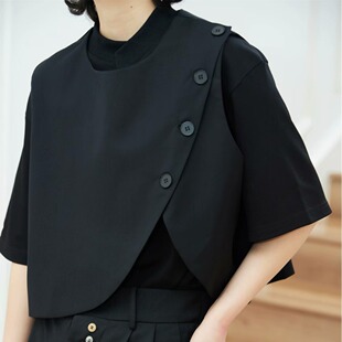 Solid Color Vest with Customizable Zhi Pattern Niche Designer Dark Yamamoto Style Asymmetrical Design Versatile Vest