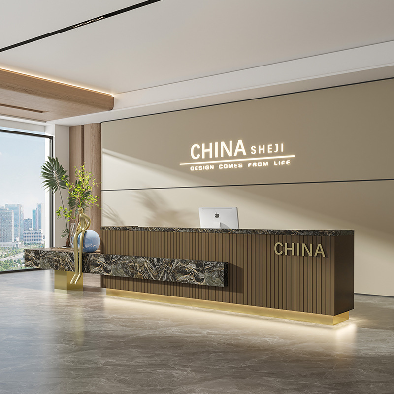 公司前台接待台简约现代吧台桌美容院收银台酒店会所培训机构前台