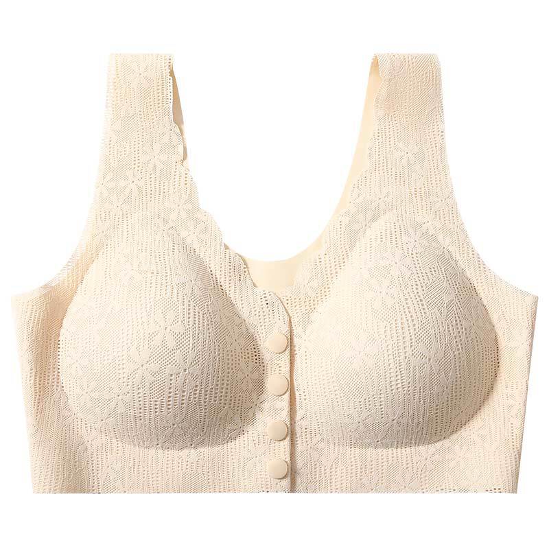 Ropa interior de la madre hebilla delantera verano delgado sin anillo de acero sujetador estilo chaleco seda de hielo mujeres de mediana edad y ancianas reunidas sujetador sin costuras