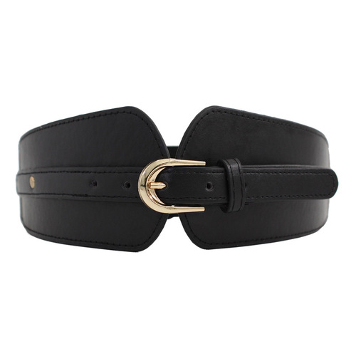 Wide belt for women with pin buckle decoration dress elastic PU piece elastic girdle European and American retro fashion girdle for women