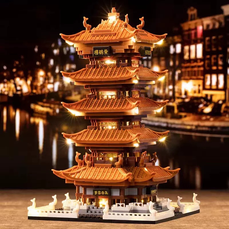 Compatible con LEGO estilo nacional Suzhou jardín edificio modelo Tiananmen Palacio amarillo grúa torre montado bloques de construcción juguetes educativos